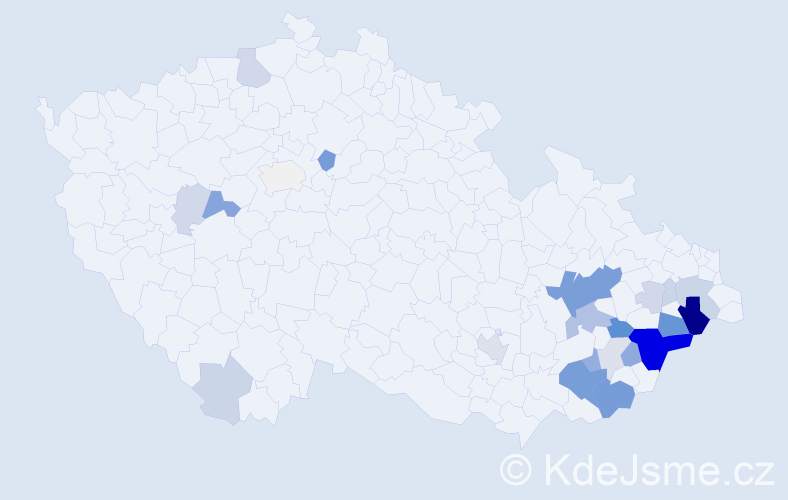Příjmení: 'Čaník', počet výskytů 75 v celé ČR
