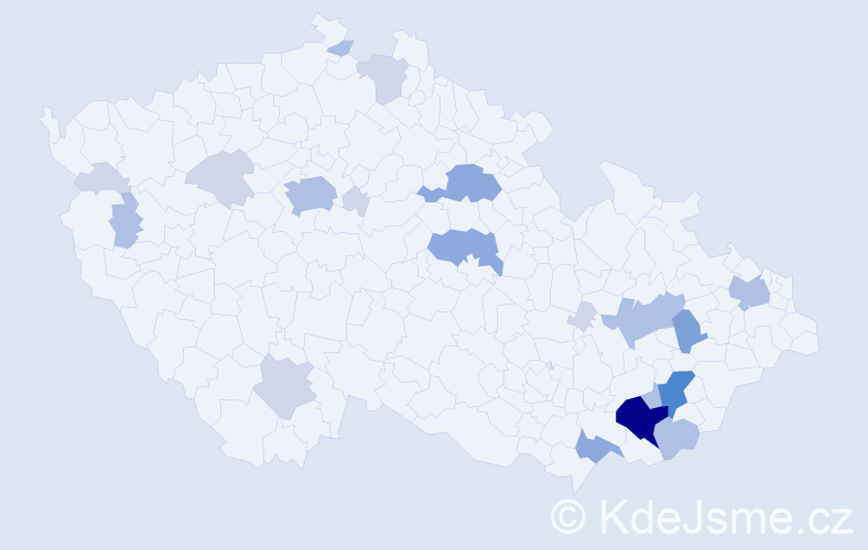 Příjmení: 'Šohajková', počet výskytů 55 v celé ČR