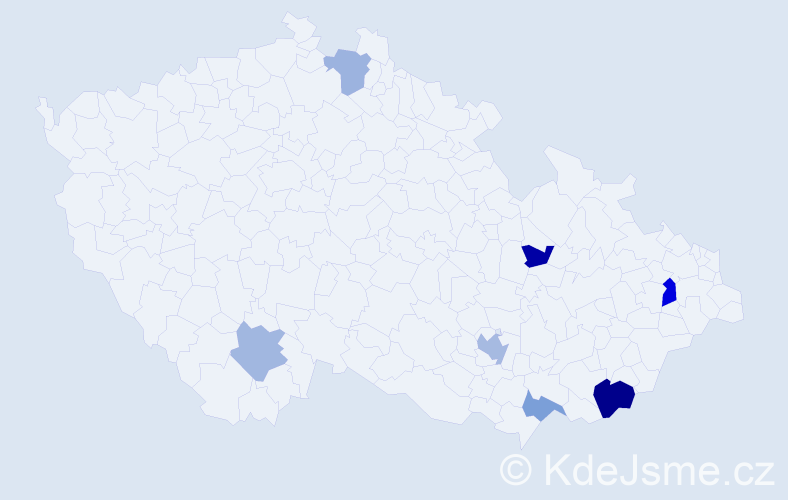 Příjmení: 'Čankyová', počet výskytů 11 v celé ČR