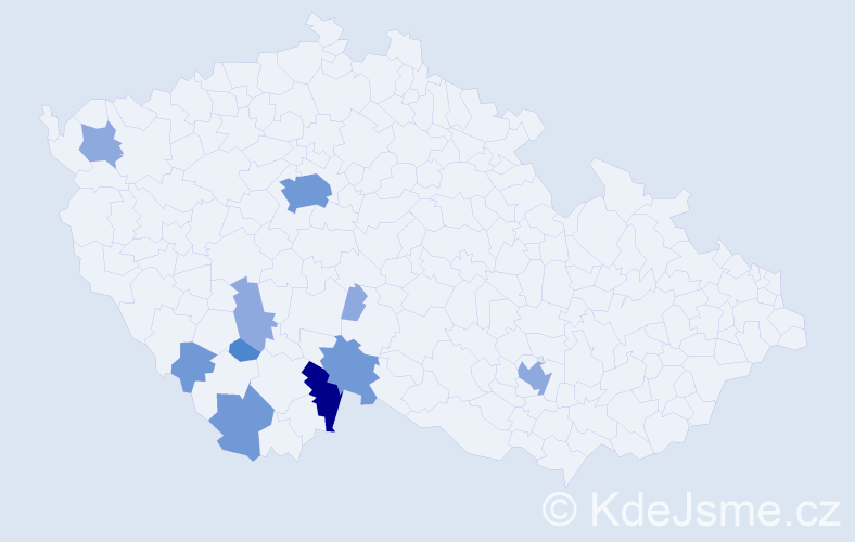 Příjmení: 'Hojek', počet výskytů 21 v celé ČR