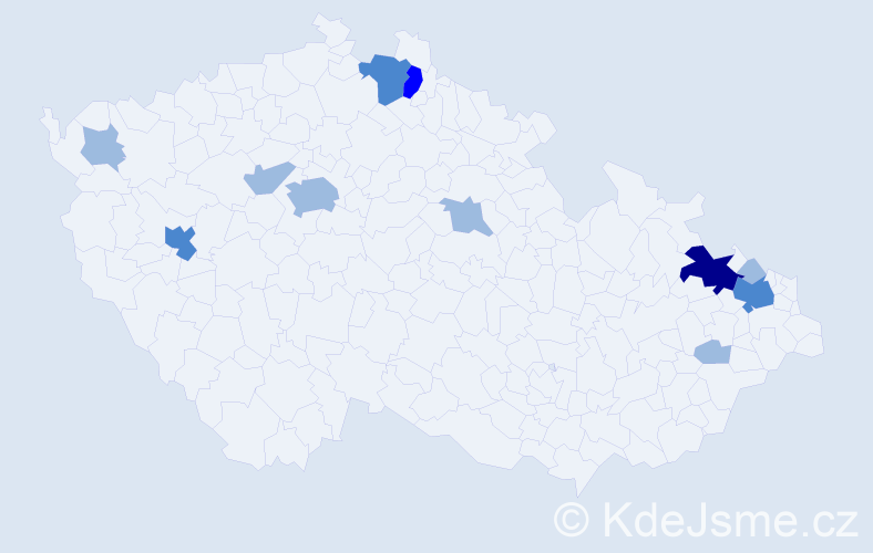 Příjmení: 'Česlová', počet výskytů 19 v celé ČR