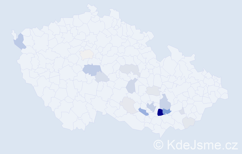 Příjmení: 'Tesáčková', počet výskytů 57 v celé ČR