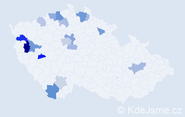 Příjmení: 'Korecová', počet výskytů 36 v celé ČR