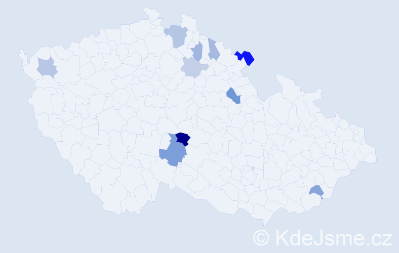 Příjmení: 'Tomanicová', počet výskytů 21 v celé ČR
