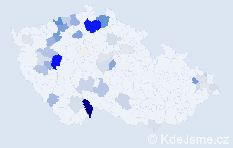 Příjmení: 'Kicová', počet výskytů 127 v celé ČR