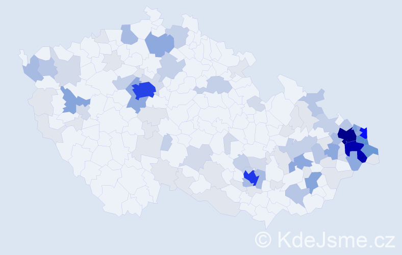 Příjmení: 'Kula', počet výskytů 355 v celé ČR