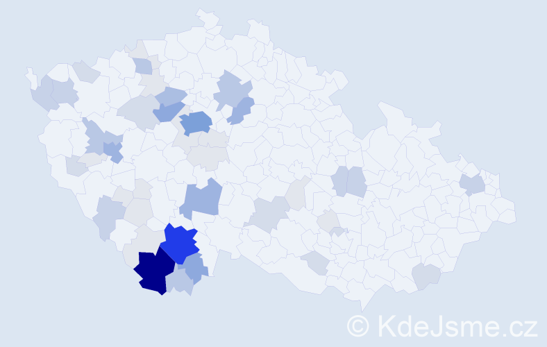 Příjmení: 'Cába', počet výskytů 168 v celé ČR