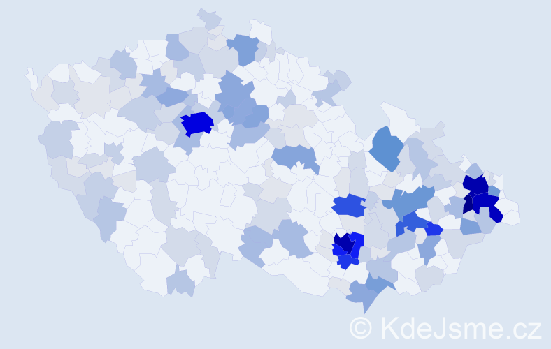 Příjmení: 'Janek', počet výskytů 593 v celé ČR
