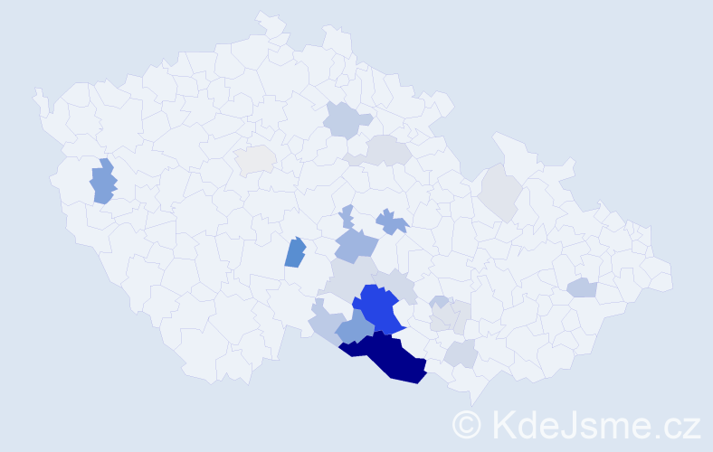 Příjmení: 'Prodělalová', počet výskytů 92 v celé ČR
