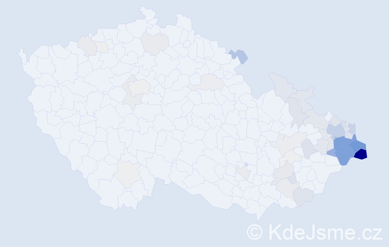 Příjmení: 'Pindur', počet výskytů 216 v celé ČR