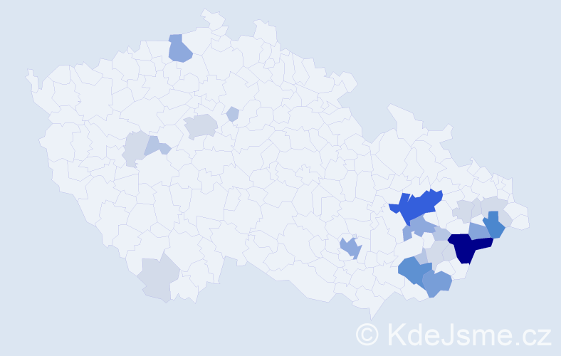Příjmení: 'Čaník', počet výskytů 76 v celé ČR
