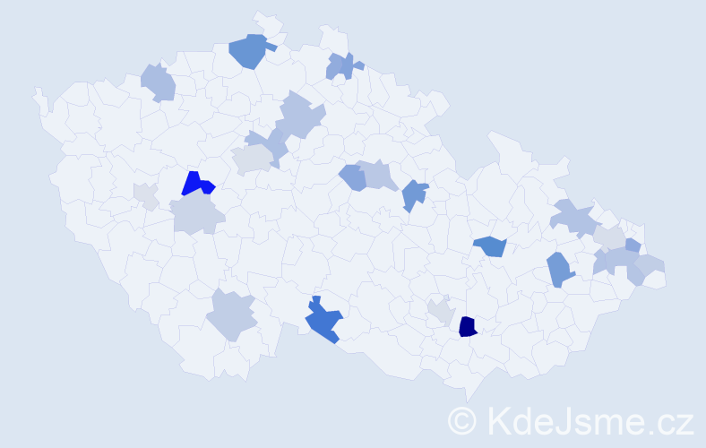 Příjmení: 'Bugár', počet výskytů 56 v celé ČR