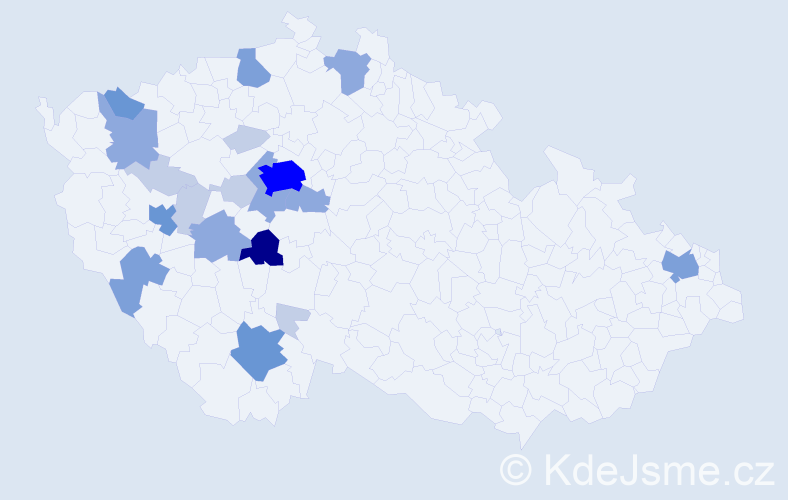 Příjmení: 'Kakeš', počet výskytů 55 v celé ČR