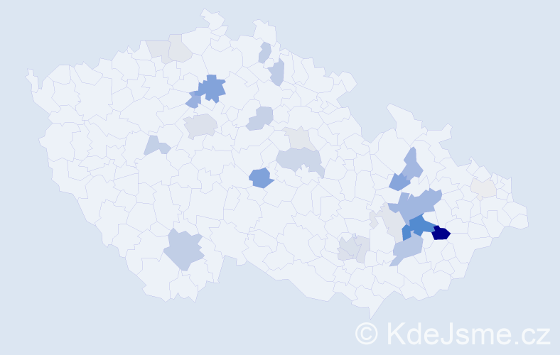 Příjmení: 'Ticháková', počet výskytů 72 v celé ČR