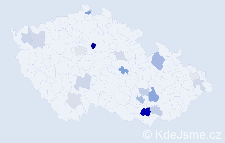 Příjmení: 'Kacerová', počet výskytů 35 v celé ČR