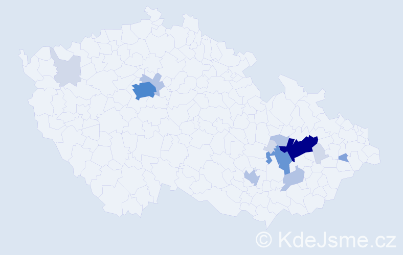 Příjmení: 'Koudelák', počet výskytů 45 v celé ČR