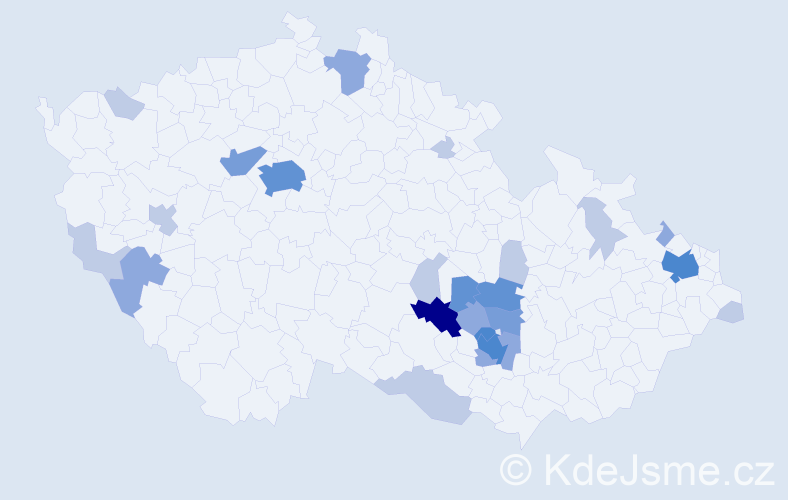 Příjmení: 'Jízdný', počet výskytů 62 v celé ČR