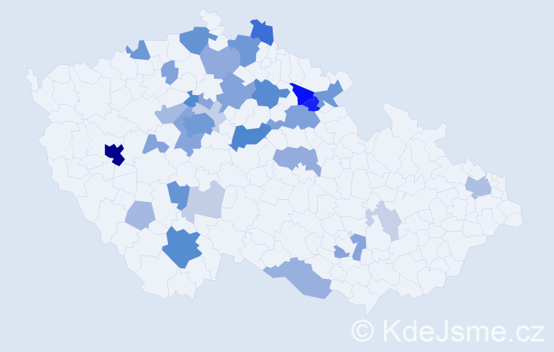 Příjmení: 'Modrá', počet výskytů 119 v celé ČR