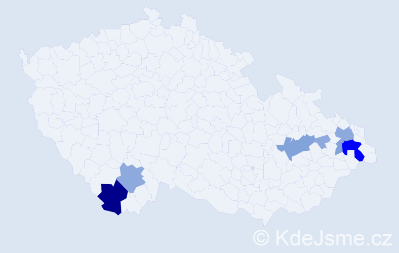 Příjmení: 'Blažencová', počet výskytů 21 v celé ČR
