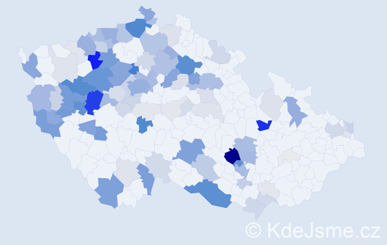 Příjmení: 'Kočka', počet výskytů 589 v celé ČR