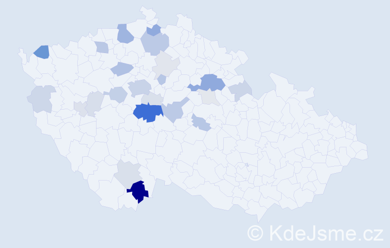 Příjmení: 'Kocábek', počet výskytů 82 v celé ČR