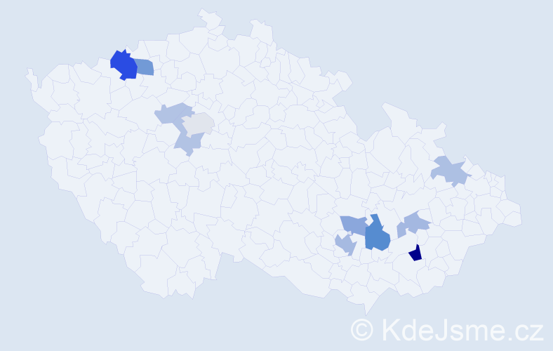 Příjmení: 'Mitev', počet výskytů 21 v celé ČR