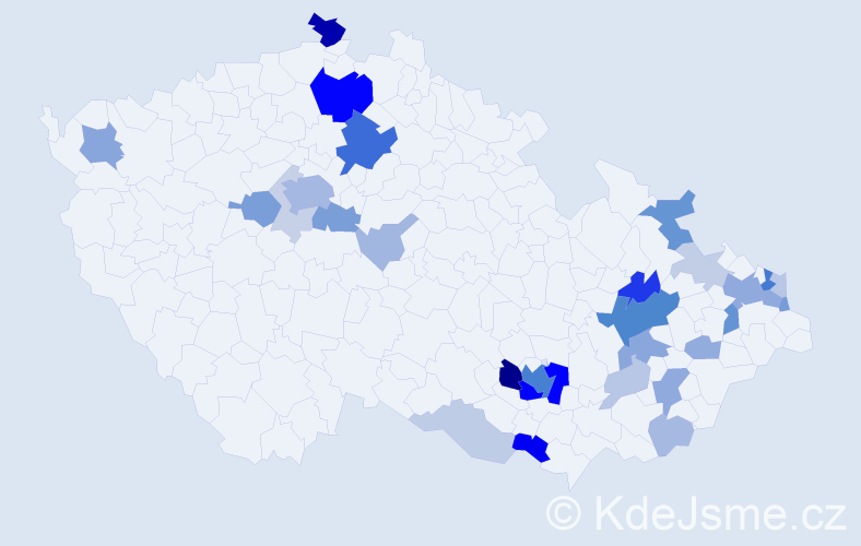 Příjmení: 'Černoušek', počet výskytů 98 v celé ČR