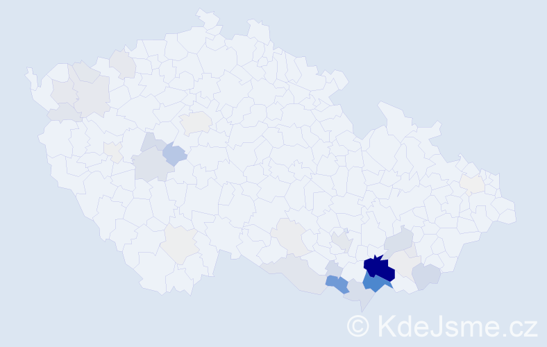 Příjmení: 'Bábíček', počet výskytů 166 v celé ČR