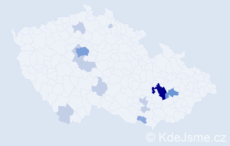 Příjmení: 'Crhanová', počet výskytů 28 v celé ČR