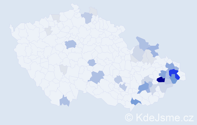 Příjmení: 'Blablová', počet výskytů 163 v celé ČR