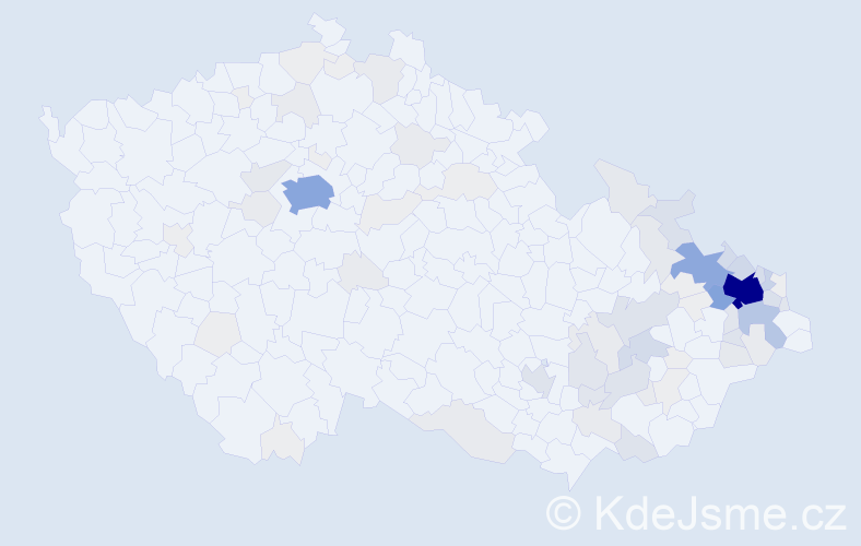Příjmení: 'Dluhoš', počet výskytů 387 v celé ČR