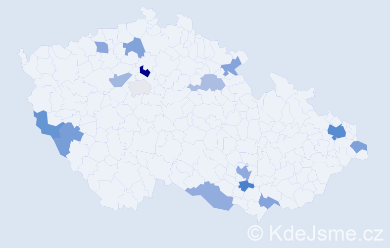 Příjmení: 'Trávniček', počet výskytů 23 v celé ČR