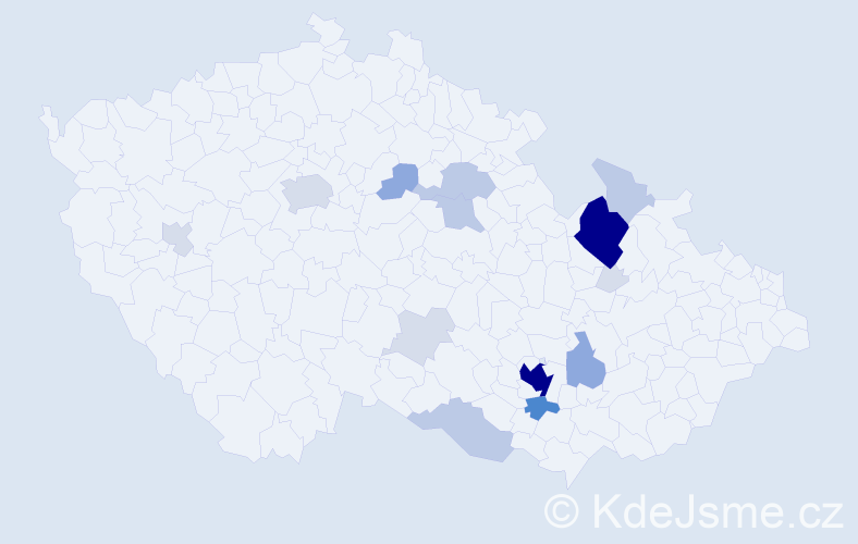 Příjmení: 'Vejchodová', počet výskytů 65 v celé ČR