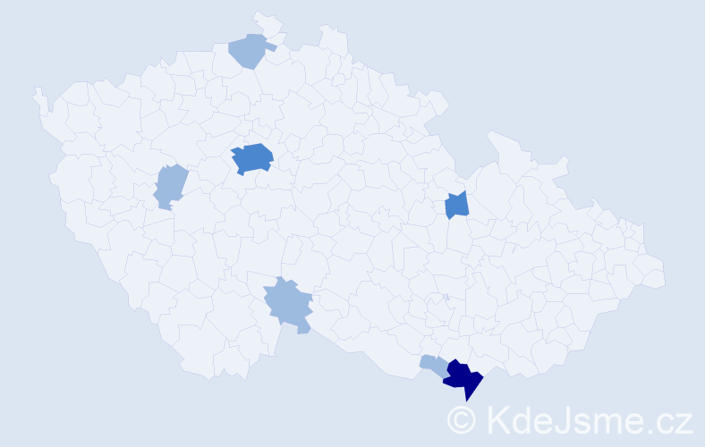 Příjmení: 'Časný', počet výskytů 12 v celé ČR