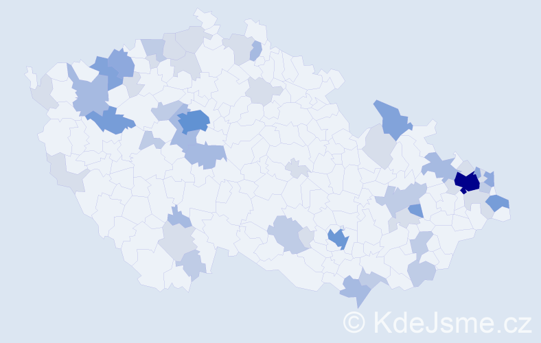 Příjmení: 'Mravcová', počet výskytů 134 v celé ČR
