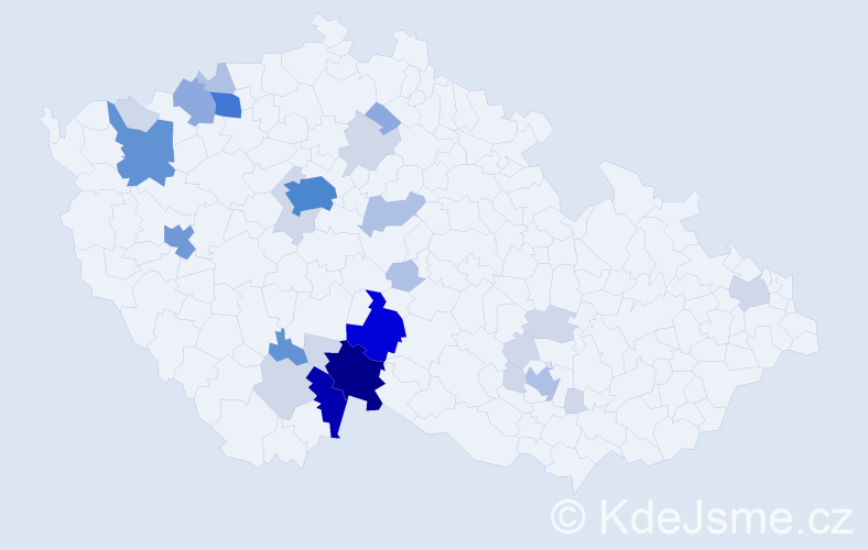 Příjmení: 'Paďourková', počet výskytů 98 v celé ČR