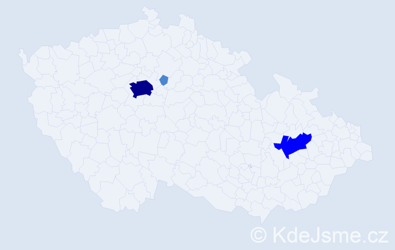 Příjmení: 'Bah', počet výskytů 9 v celé ČR
