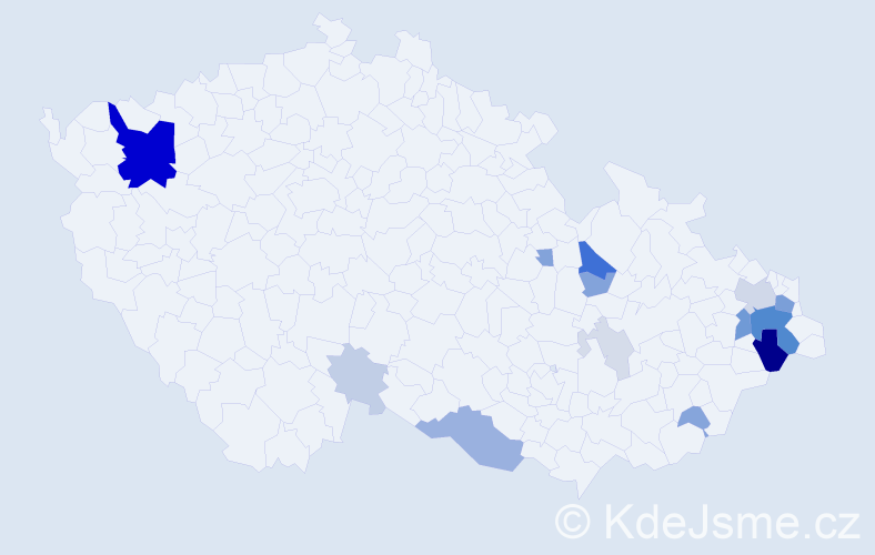 Příjmení: 'Odlevák', počet výskytů 52 v celé ČR