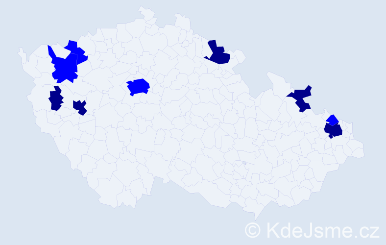 Příjmení: 'Mečár', počet výskytů 14 v celé ČR