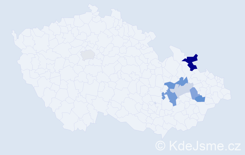 Příjmení: 'Houb', počet výskytů 16 v celé ČR