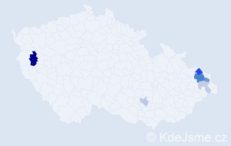 Příjmení: 'Maindová', počet výskytů 24 v celé ČR