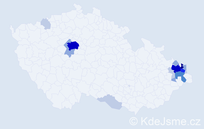Příjmení: 'Antošík', počet výskytů 53 v celé ČR