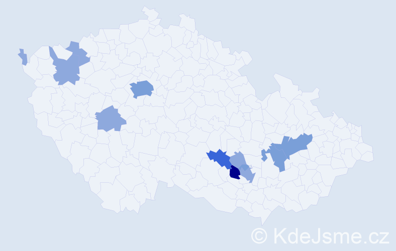 Příjmení: 'Tunkrová', počet výskytů 25 v celé ČR