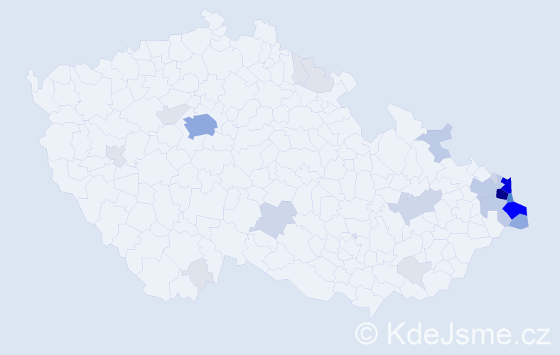 Příjmení: 'Przybyla', počet výskytů 125 v celé ČR