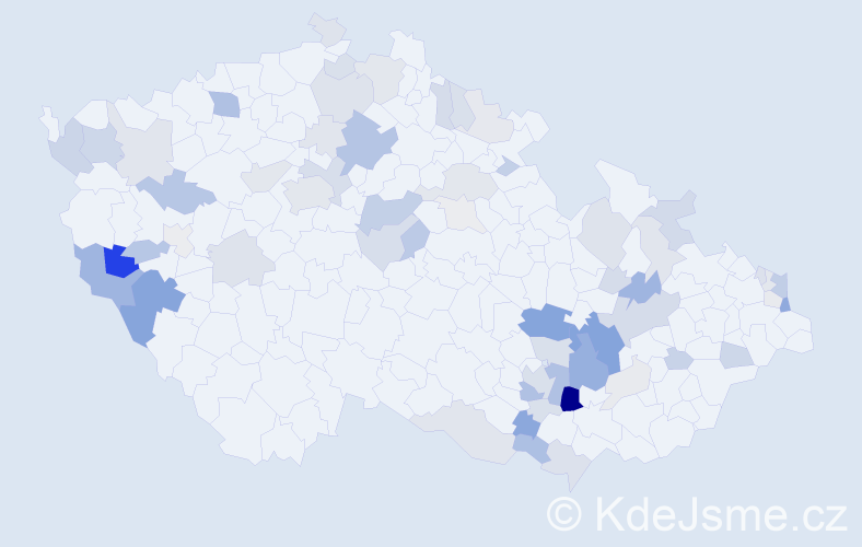 Příjmení: 'Piták', počet výskytů 195 v celé ČR