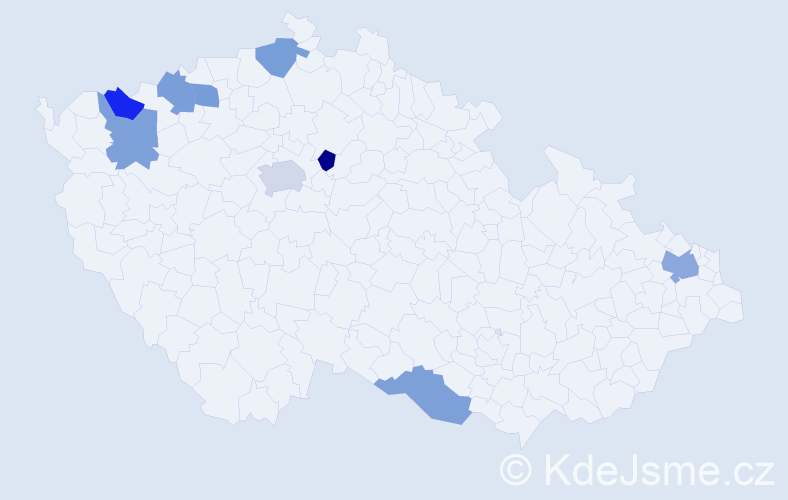 Příjmení: 'Thai', počet výskytů 11 v celé ČR