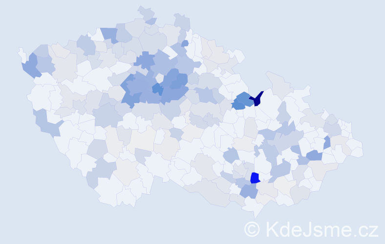 Příjmení: 'Borovička', počet výskytů 848 v celé ČR