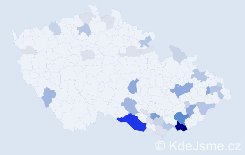 Příjmení: 'Miroš', počet výskytů 125 v celé ČR
