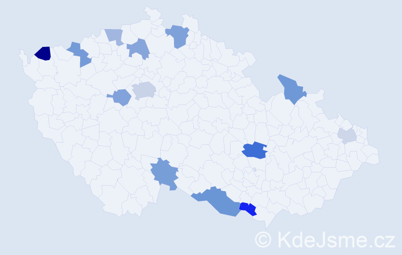 Příjmení: 'Prochazka', počet výskytů 19 v celé ČR