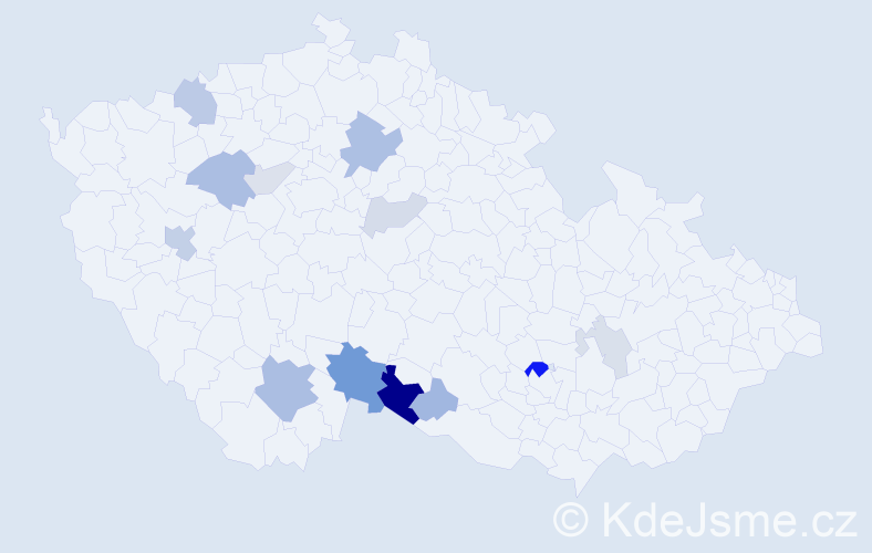 Příjmení: 'Jeroušek', počet výskytů 31 v celé ČR